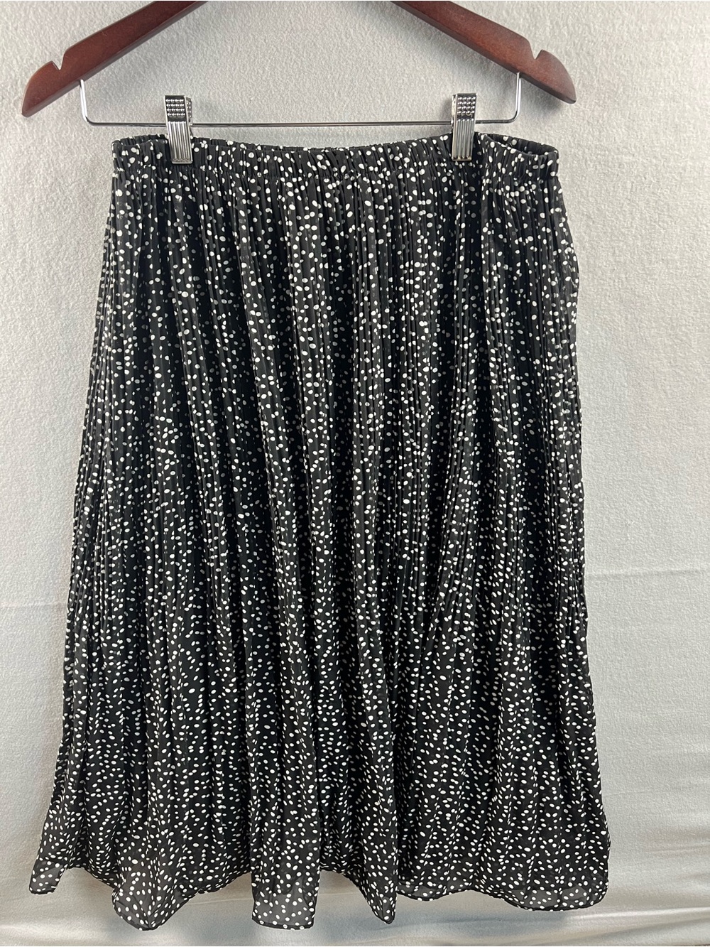 Classic Black Pleated Skirt with White Dot Print